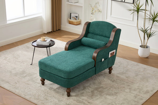 English Elm UNITED Oversized Chaise Lounge Sofa Bed with Solid Wood Arms, High-Resilience Foam, 800lb Capacity and Storage Pockets Emerald W1568S00207
