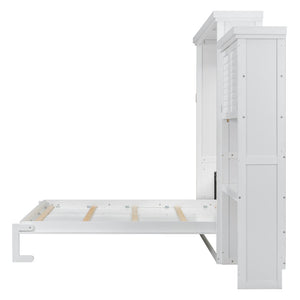 English Elm Queen Size Murphy Bed With Stylish Louvered Design, Multi-Storage Shelves, And Elegant White Finish N7090004018K-GIGA