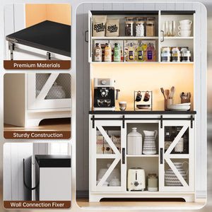 English Elm Pantry Hutch with Fluted Mdf Panels Charging Station Pegboard and Open Shelving T3773P416037
