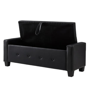 English Elm 48" Storage Ottoman Bench with Tufted Faux Leather Upholstery, Solid Wood Frame & 300lb Capacity Black W1097P338776