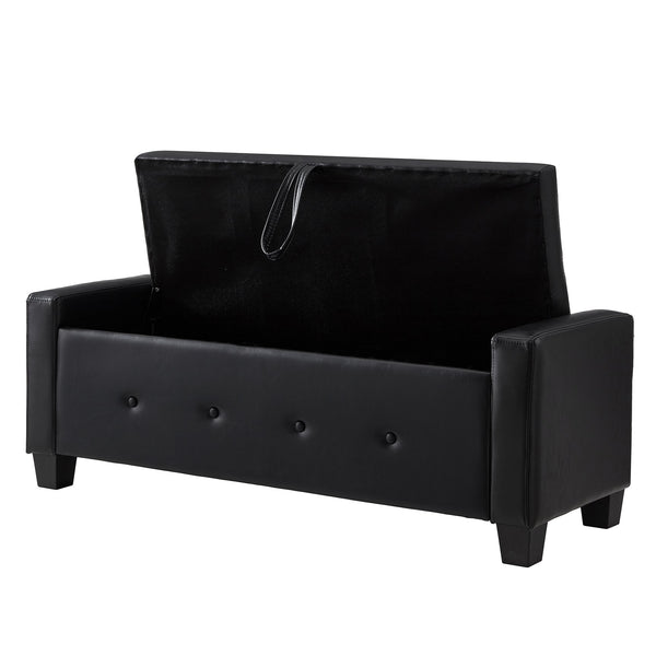 English Elm 48" Storage Ottoman Bench with Tufted Faux Leather Upholstery, Solid Wood Frame & 300lb Capacity Black W1097P338776