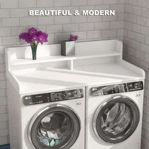 English Elm 2-Tier Washer and Dryer Countertop 54" x 27.5" Laundry Topper with 2.75" Guard – Durable Folding Station White W3101P351070