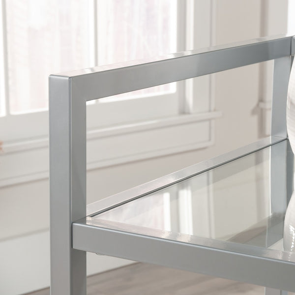 English Elm Contemporary Rolling Bar Cart with Tempered Glass Shelves and Gray Metal Frame B356P367947