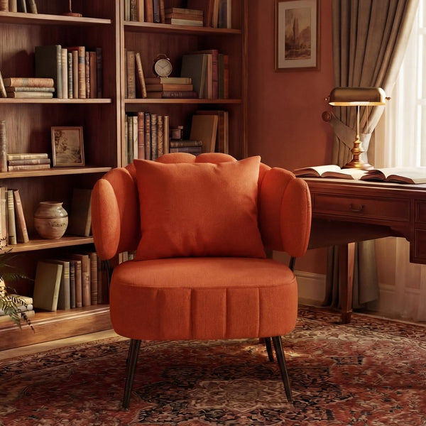 English Elm Decorative Chenille Barrel Tub Chair with Pocket Coil Cushion for Cozy Reading Nooks Orange W5188P462023