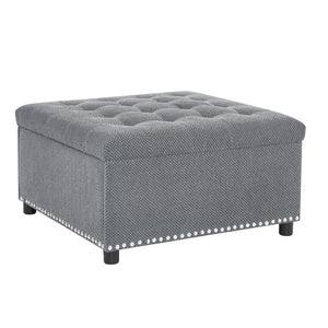 English Elm Storage Ottoman Tufted Nailhead Trim Lift Top Footstool for Living Room or Bedroom Light Gray W5568P447080