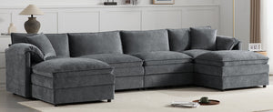 English Elm [video]136" Chenille U-shaped Sectional Six Seat Cloud Sofa with Movable Ottomans Dark Gray N723S1687B