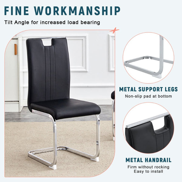 English Elm Set Of 4 Bow-Shaped Black Pu Chairs - Modern Elegance For Dining, Office, And Lounge Spaces W3226P279082-GIGA