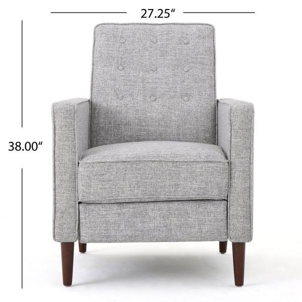 English Elm Christopher Knight Home® - Fabric Recliner Chair Mid-Century Modern Pushback Single Sofa with Tufted Cushion, Birch Legs, Cozy Comfort LIGHT GREY 60741.00LGT
