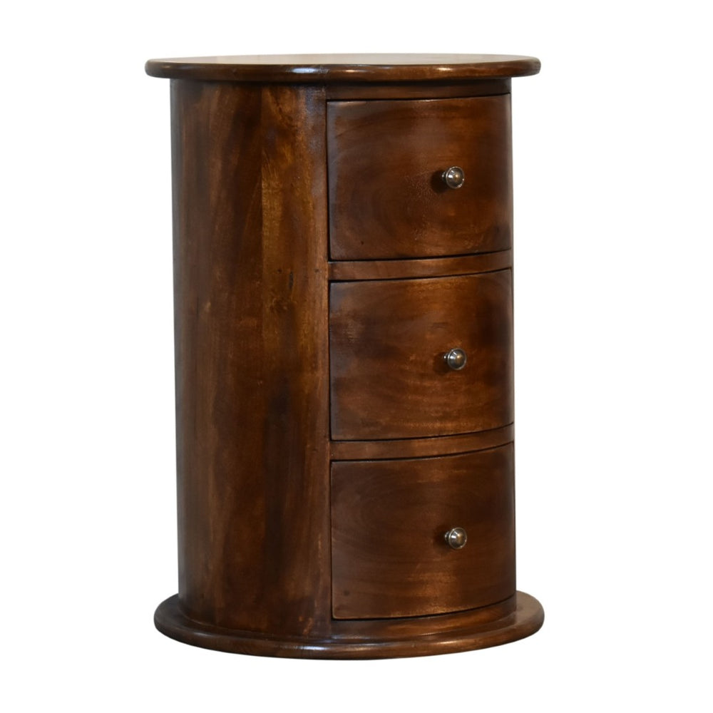 English Elm Solid Wood 3-Drawer Drum Chest In Chestnut – Versatile Nightstand, End Table & Storage Solution B182P279158-GIGA