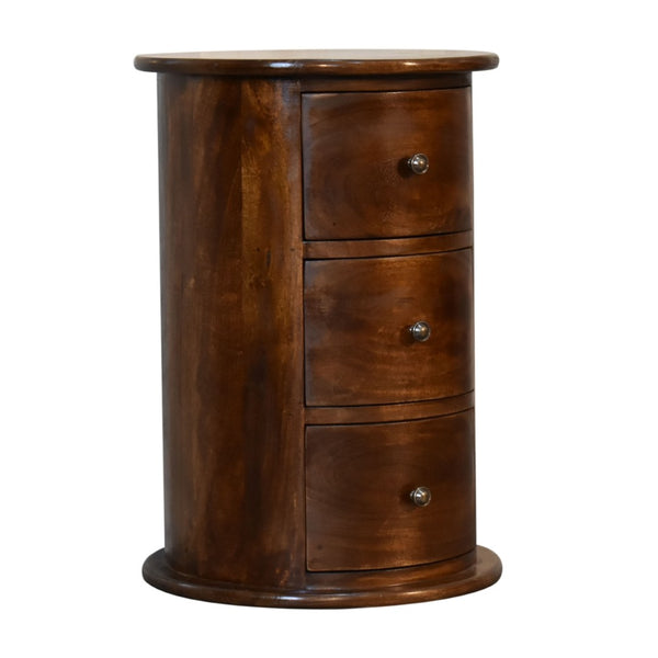 English Elm Solid Wood 3-Drawer Drum Chest In Chestnut – Versatile Nightstand, End Table & Storage Solution B182P279158-GIGA