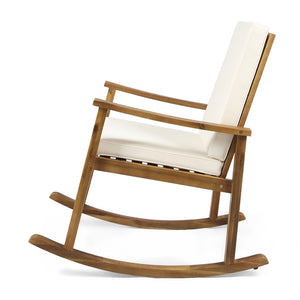 English Elm Christopher Knight Home® - CANDEL Rocking Chair with Acacia Wood Frame and Plush Cushioning — Coastal Comfort, Weather-Resistant Design Cream,Teak 39 L x 28 W x 11.75 H N761P272646T