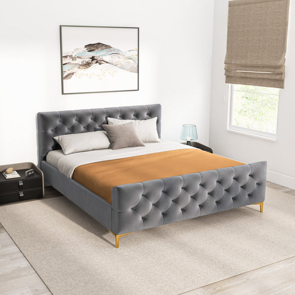 English Elm Ashcroft Furniture - Bailey Dark Grey Velvet King Bed - Luxurious Mid-Century Modern Design With Plush Support & Style! B183S00144