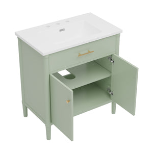 English Elm Christopher Knight Home® - 30 Inches Bathroom Vanity With Integrated Sink, Soft-Close Doors, Adjustable Shelf & Curved Design N817P299509G