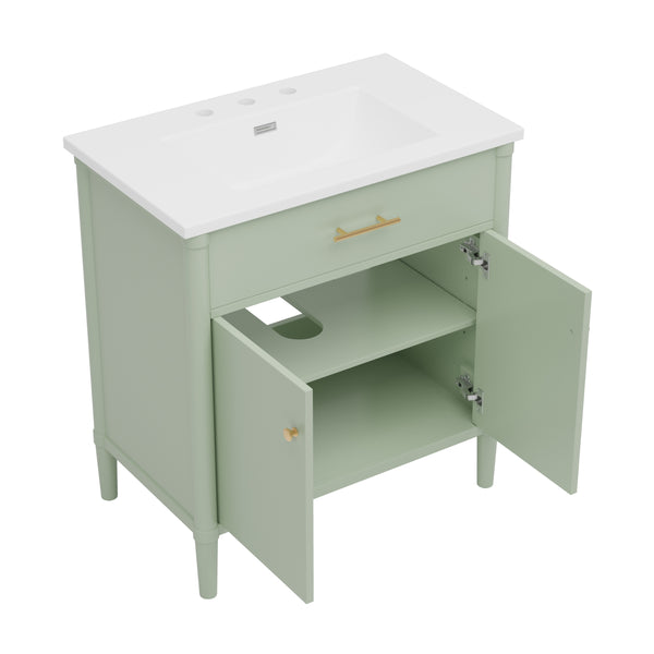 English Elm Christopher Knight Home® - 30 Inches Bathroom Vanity With Integrated Sink, Soft-Close Doors, Adjustable Shelf & Curved Design N817P299509G