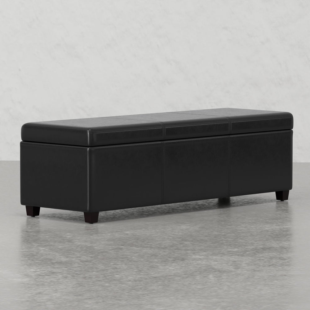 English Elm Lincoln Extra Large Storage Ottoman Bench - Midnight Black Vegan Leather, Stitched, Durable Wood, Safe Hinge Seating 55" B2732P253622