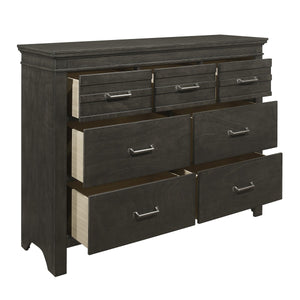English Elm 1pc Blaire Farm Charcoal Gray Finish 7-Drawer Transitional Dresser with Okume Veneer, Rustic Appeal and Fixed Pulls Charcoal grey 57.75 L x 19 W x 44.25 H B011P220616