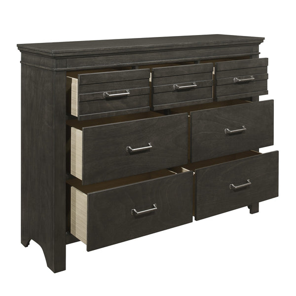 English Elm 1pc Blaire Farm Charcoal Gray Finish 7-Drawer Transitional Dresser with Okume Veneer, Rustic Appeal and Fixed Pulls Charcoal grey 57.75 L x 19 W x 44.25 H B011P220616