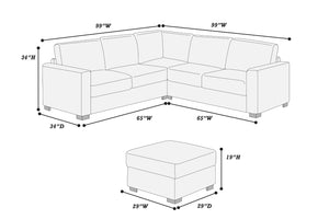 English Elm Black Jumbo Corduroy L-shaped Sectional Set with Ottoman for Modern Living Rooms B011S02202