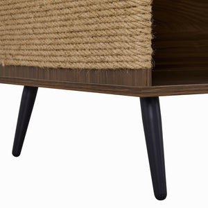 English Elm Cat Furniture Mid-Century Walnut 2‑in‑1 Litter Box Enclosure with Sisal Scratcher & Spring Door Storage N843P254861W