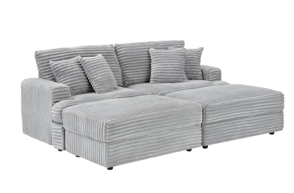 English Elm 88.58 Inch Grey Corduroy Sofa – Cloud-Like Comfort, Double Storage Legs, And 4 Stylish Pillows! W3356S00016