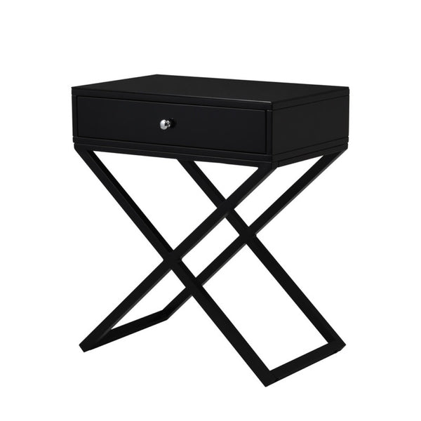 English Elm Dario Contemporary End Table with Tempered Glass Top Open Shelf and Storage Drawer Black B2749P413397