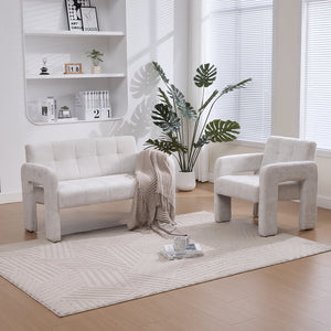 English Elm Nordic Ergonomic Double Armchair Upholstered Chenille Two-Seater Sofa 550lb Capacity Compact Lounge Chair Beige W395P380531