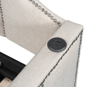 English Elm Twin Linen Upholstered Daybed with Pop up Trundle and Built in Usb Charging Beige SF000199AAA