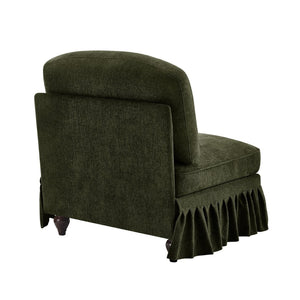 English Elm Armless Chenille Sofa Sculptural Spindle Legs Silver Thread Upholstery Living Room Green W3041P332637