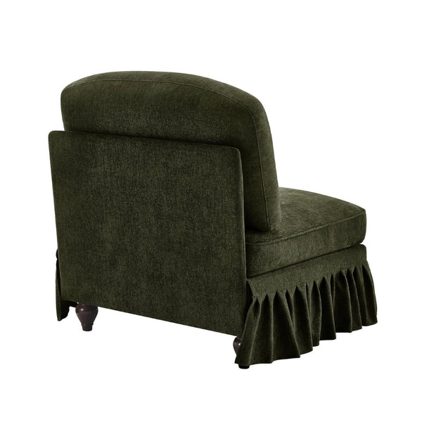 English Elm Armless Chenille Sofa Sculptural Spindle Legs Silver Thread Upholstery Living Room Green W3041P332637