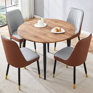 English Elm Table Modern Extendable Dining Set With 4 Pu Chairs - Space-Saving Design For Stylish Gatherings W1151S03938-GIGA