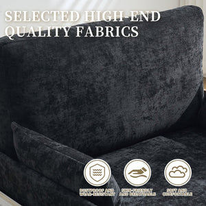 English Elm Foldable mid-century sleeper sofa bed recliner 3-in-1 convertible for small spaces with pillows and storage Black W395P290560