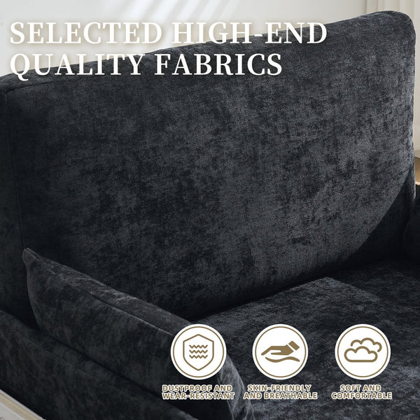 English Elm Foldable mid-century sleeper sofa bed recliner 3-in-1 convertible for small spaces with pillows and storage Black W395P290560