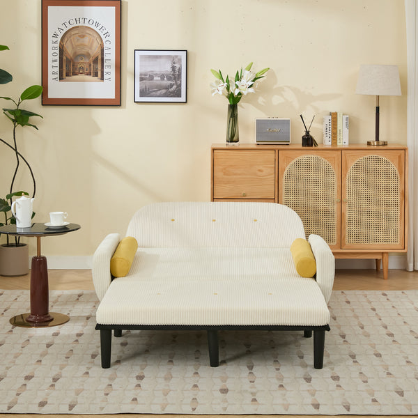 English Elm Ivory Corduroy Loveseat Daybed Recliner with USB Armrest, Metal Frame, Foam Cushions & Pillows W570P333061