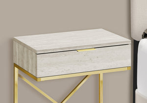 English Elm Accent Table With Beige Marble Look Top & Gold Metal Frame - Stylish Storage For Living Room & Bedroom B2710P219298