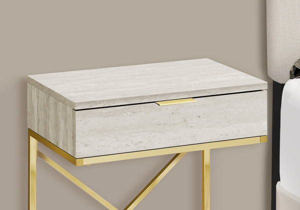 English Elm Accent Table With Beige Marble Look Top & Gold Metal Frame - Stylish Storage For Living Room & Bedroom B2710P219298