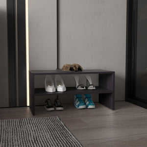 English Elm Shoe Organizer with Two Shelves, Compact Smoke Oak Engineered Wood Storage for Entryway & Home Decor Black 28.74 L x 15.35 W x 3.15 H B097P395906