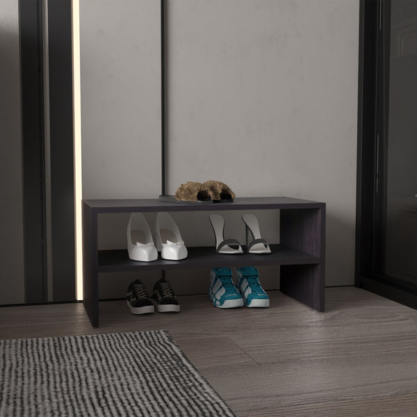 English Elm Shoe Organizer with Two Shelves, Compact Smoke Oak Engineered Wood Storage for Entryway & Home Decor Black 28.74 L x 15.35 W x 3.15 H B097P395906