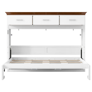 English Elm Twin Size Murphy Bed With 3 Drawers – Space-Saving Design For Small Rooms, Stylish White Finish N7090004021K-GIGA