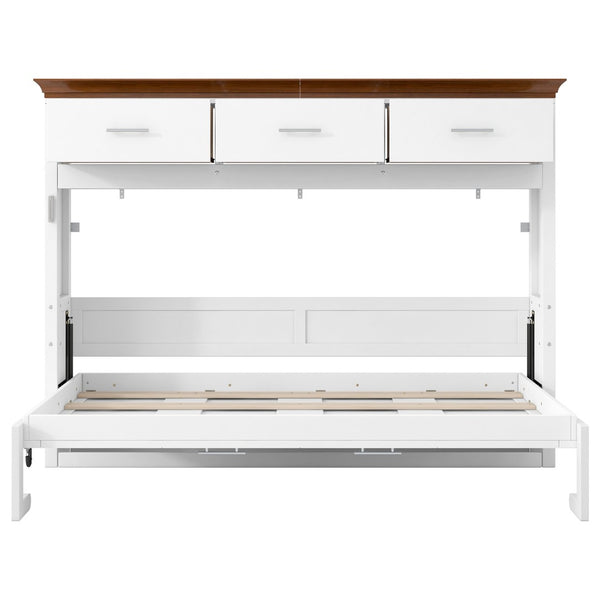 English Elm Twin Size Murphy Bed With 3 Drawers – Space-Saving Design For Small Rooms, Stylish White Finish N7090004021K-GIGA