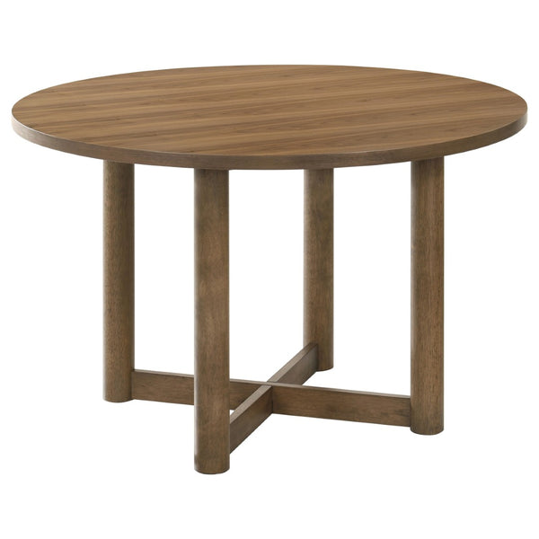 English Elm Graham Round Walnut Veneer Dining Set with X-cross Base and Cushioned Side Chairs B062S01724