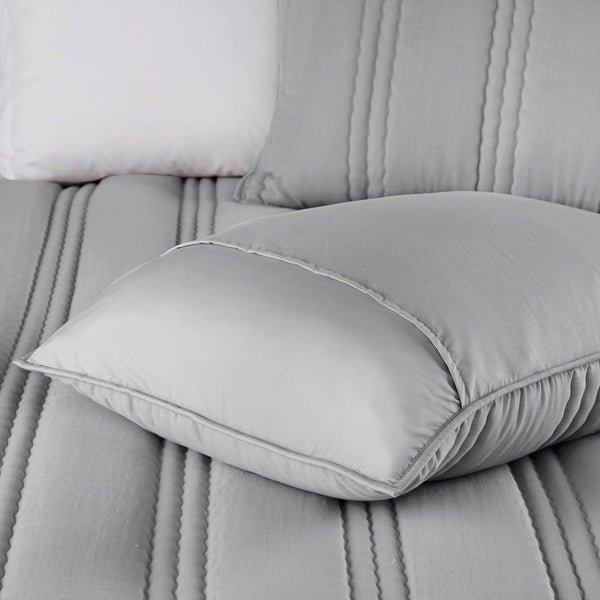English Elm 3 Pcs King/Cal King Quilt Set - Soft Gray Poly Gauze, Antimicrobial, Lightweight & Easy Care! B035P319904