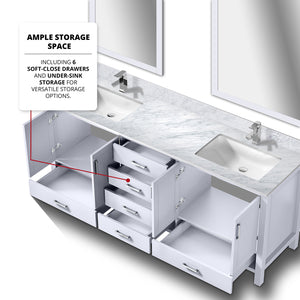 English Elm White Double Bath Vanity 80" W x 22" D with Carrara Marble Top, Chrome Faucet, 30" Mirrors, Durable Finish B2731S01054