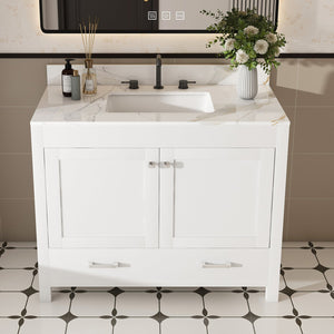 English Elm Modern 43" Bathroom Vanity With Karalakin Marble Top, Soft-Close Drawers & Versatile Storage Solutions W509S00141