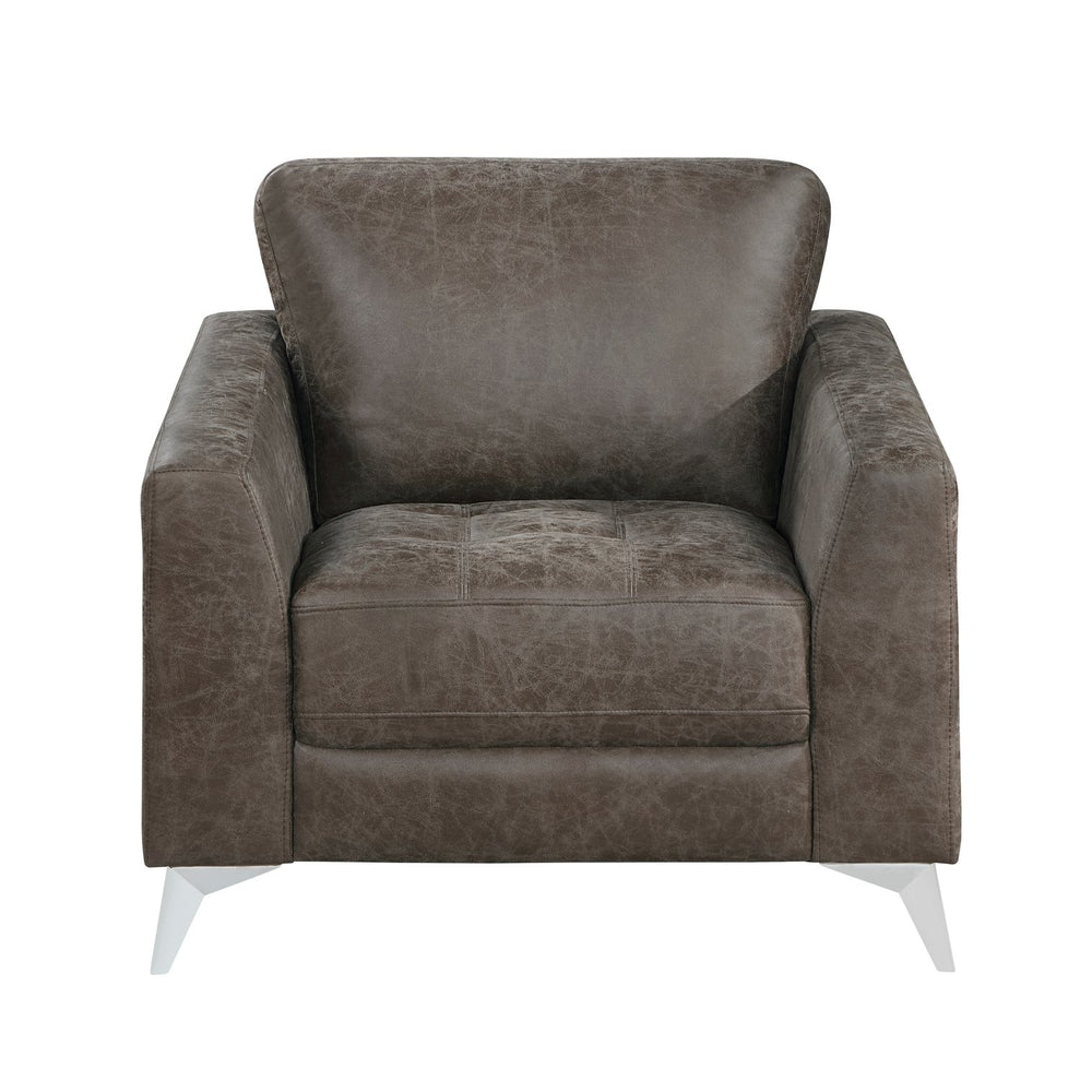 English Elm Brownish Modern Cazon Polished Microfiber Accent Chair with Silver Metal Legs, Solid Wood Frame, 37"x35" B011P204083