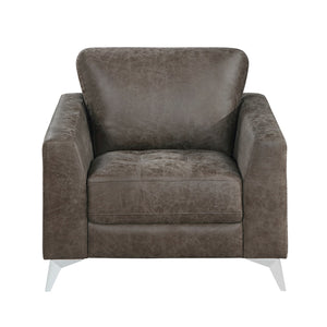 English Elm Brownish Modern Cazon Polished Microfiber Accent Chair with Silver Metal Legs, Solid Wood Frame, 37"x35" B011P204083