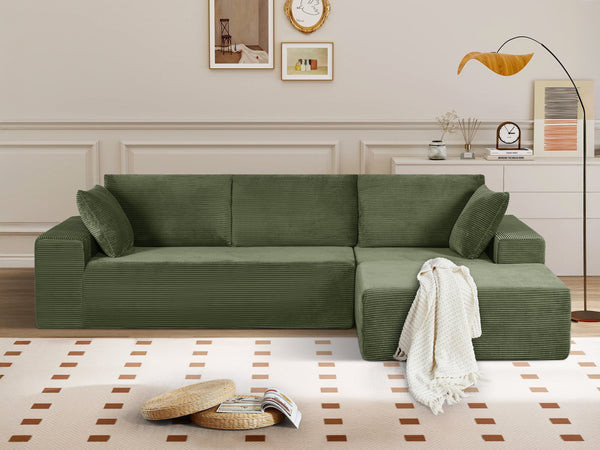 English Elm Cozyform Convertible Sectional Sofa - Soft Corduroy, No Assembly, Versatile Comfy Couch In Dark Green B2735P359710