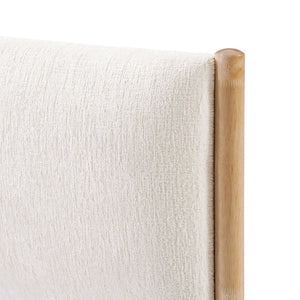 English Elm Christopher Knight Home® - Queen Natural Wood Bed Frame with White Upholstered Headboard, Modern Minimalist, Solid Slats Support up to 800 lbs N758Q669899N