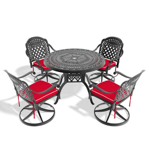 English Elm 5-Piece All-Weather Cast Aluminum Dining Set With 4 Swivel Chairs & Round Table - Perfect For Outdoor Comfort! W1710S00306