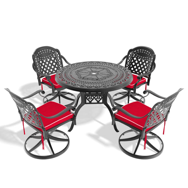 English Elm 5-Piece All-Weather Cast Aluminum Dining Set With 4 Swivel Chairs & Round Table - Perfect For Outdoor Comfort! W1710S00306