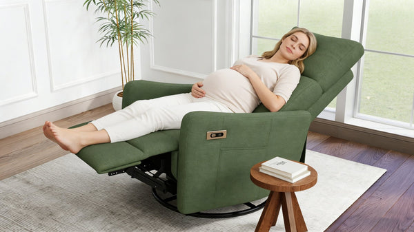 English Elm Power Swivel Velvet Recliner with 270 Degree Rotation Compact Nursery Living Room Glider W1028P463301